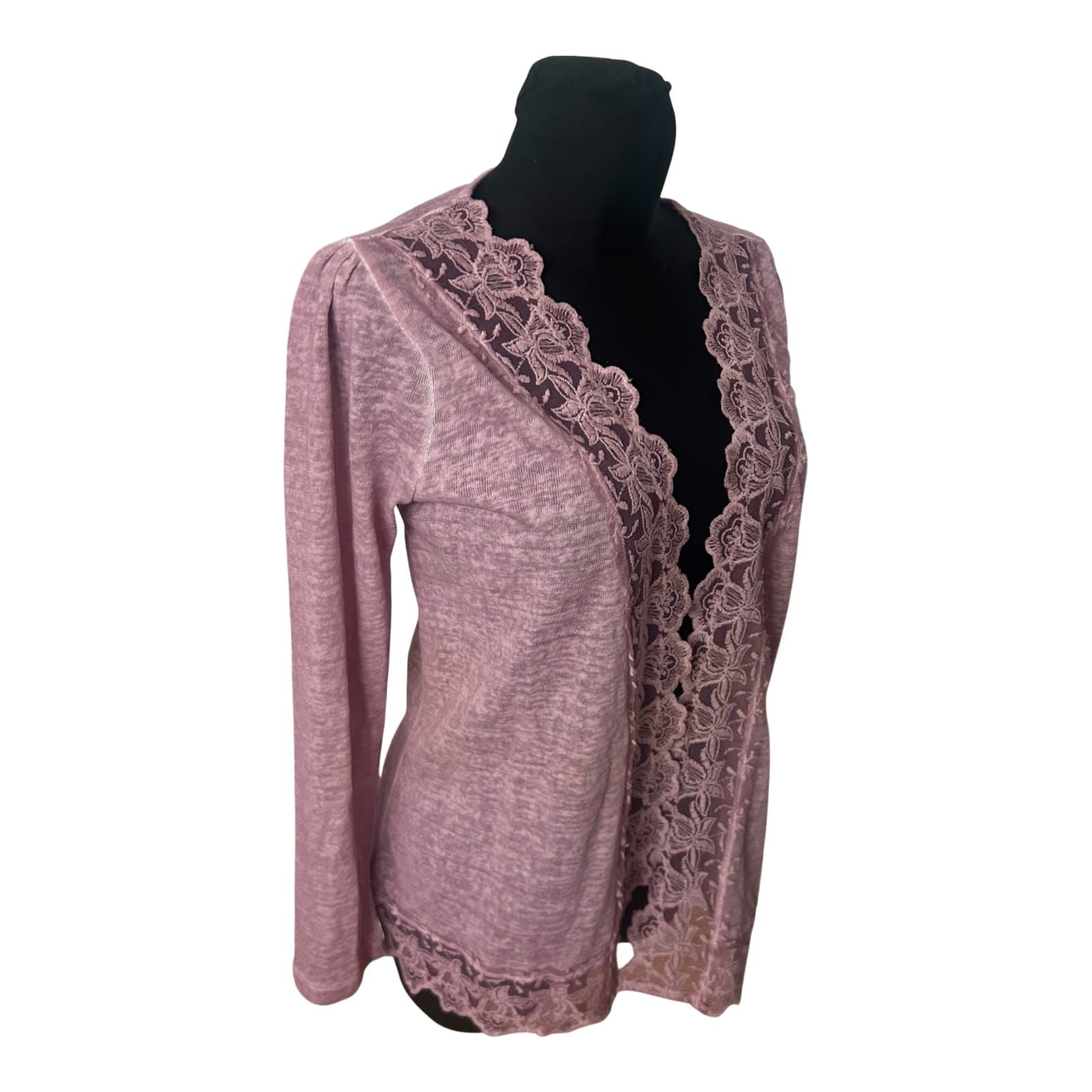 Himmelblau by Lola Paltinger Damen Cardigan Gr 40 Rosa Spitze Langarm