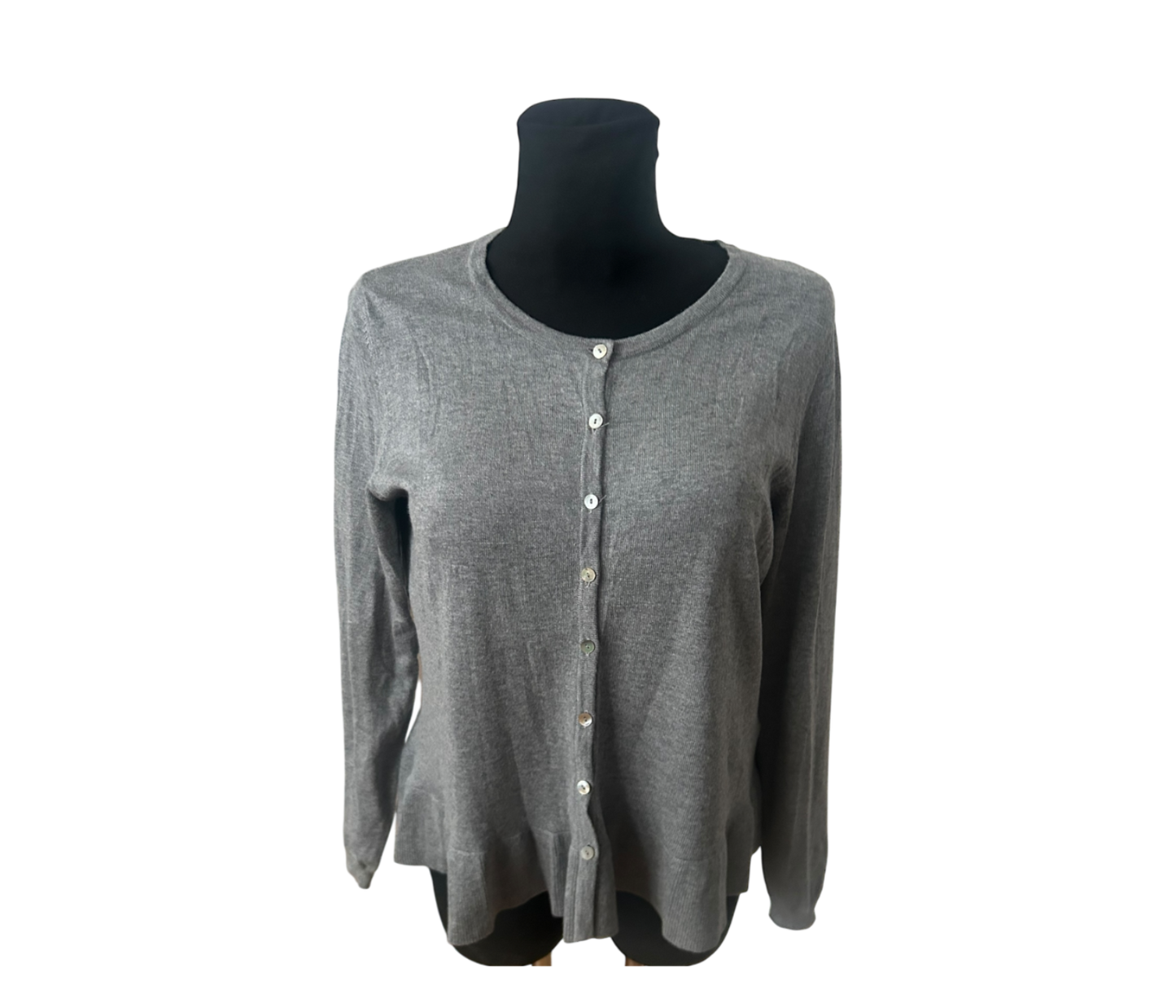 Mint & Berry Damen Strickjacke XL Grau Feinstrick Rundhals Knopfleiste