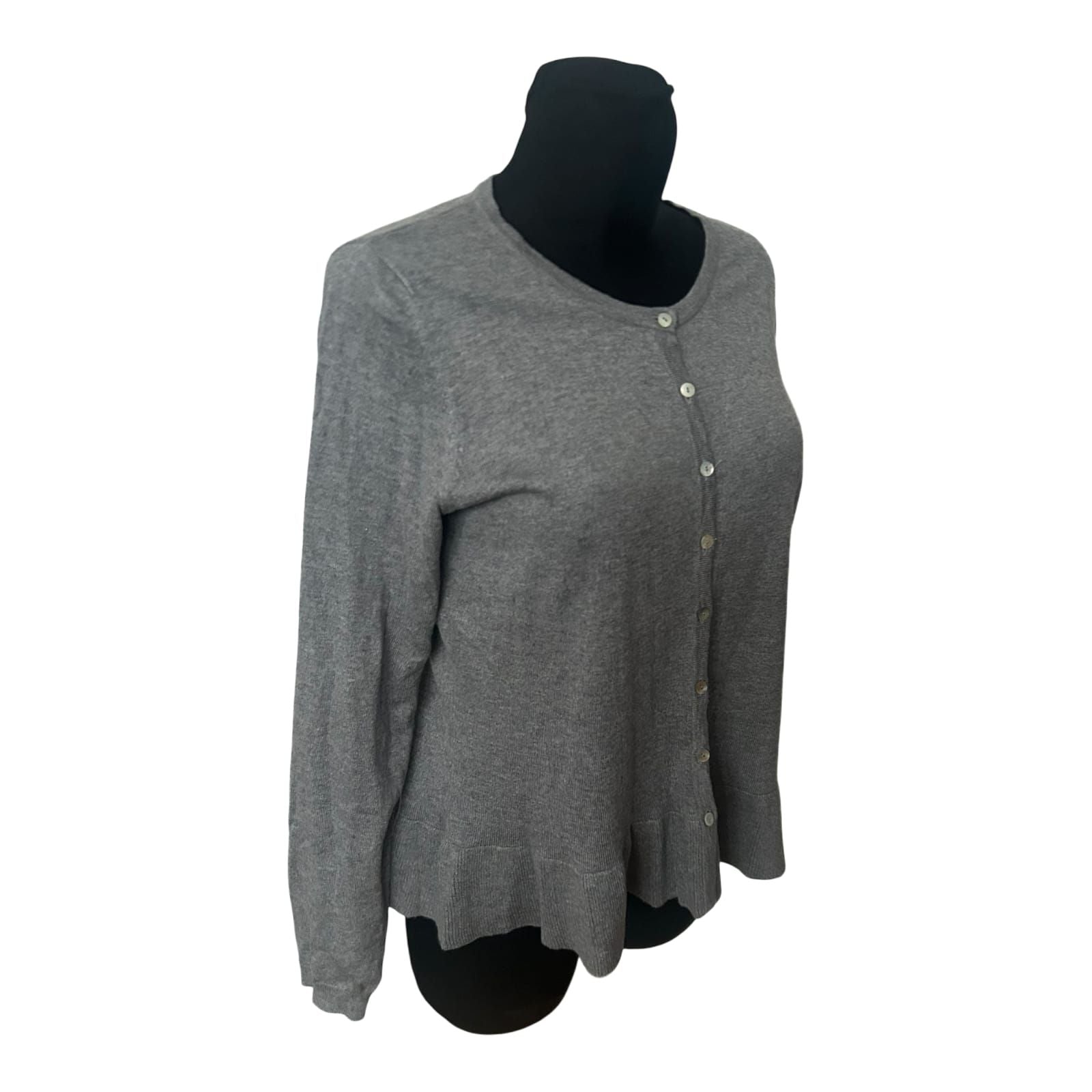 Mint & Berry Damen Strickjacke XL Grau Feinstrick Rundhals Knopfleiste