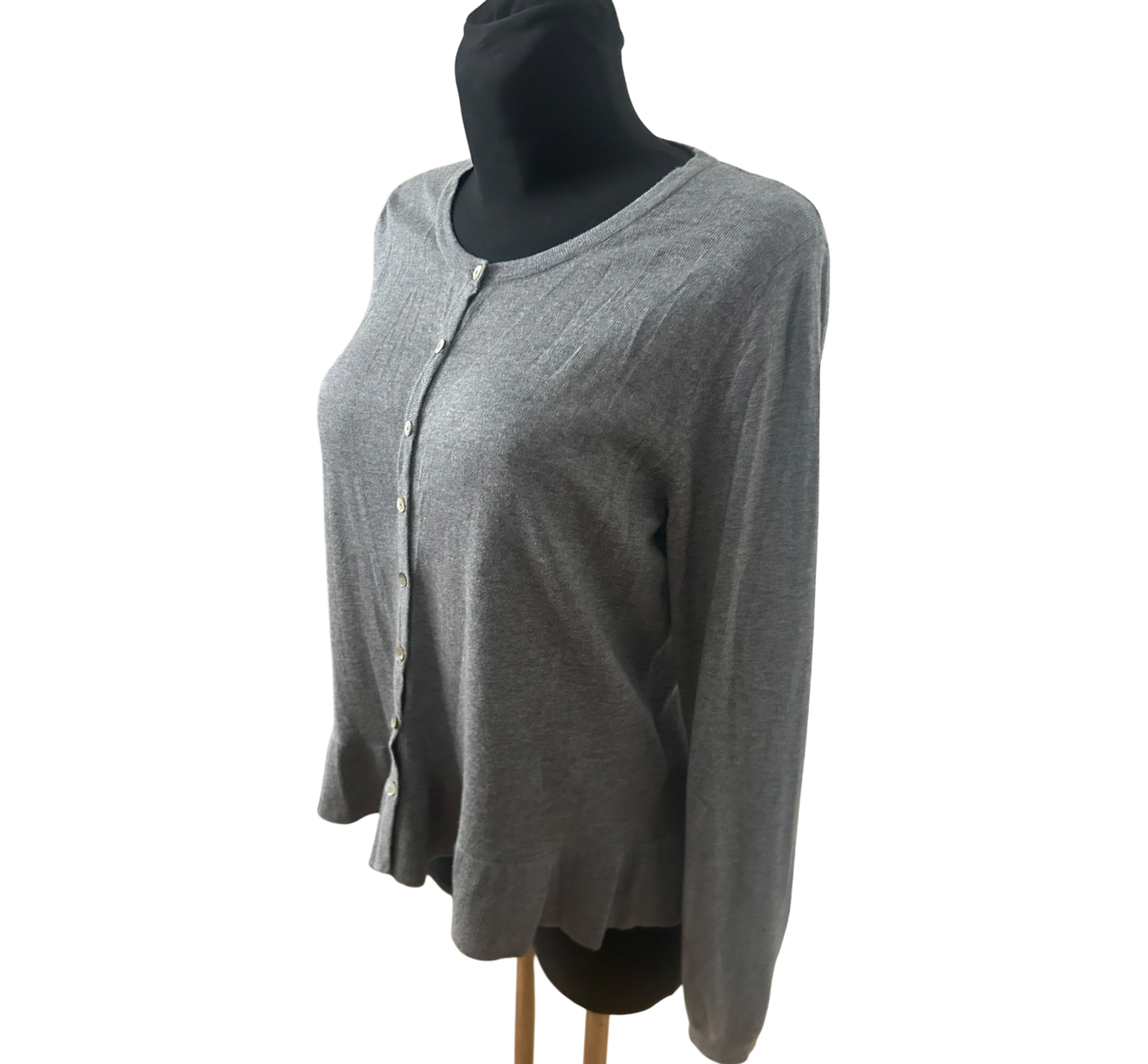 Mint & Berry Damen Strickjacke XL Grau Feinstrick Rundhals Knopfleiste