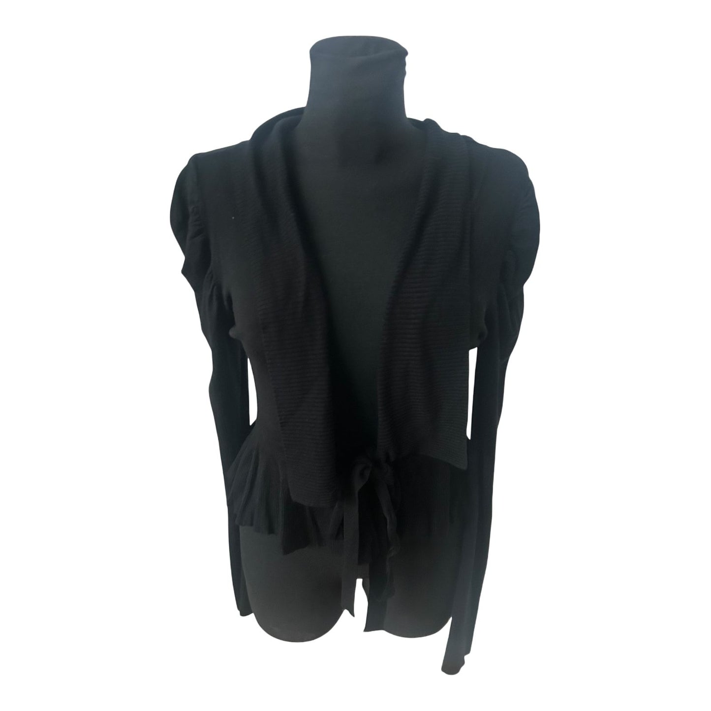 Laetitia Damen Cardigan Gr 40 Schwarz Viskosemix Bindegürtel Puffärmel