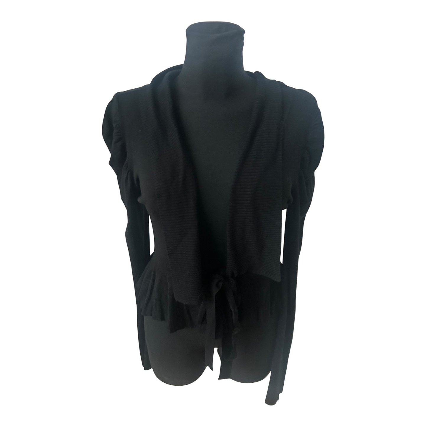 Laetitia Damen Cardigan Gr 40 Schwarz Viskosemix Bindegürtel Puffärmel