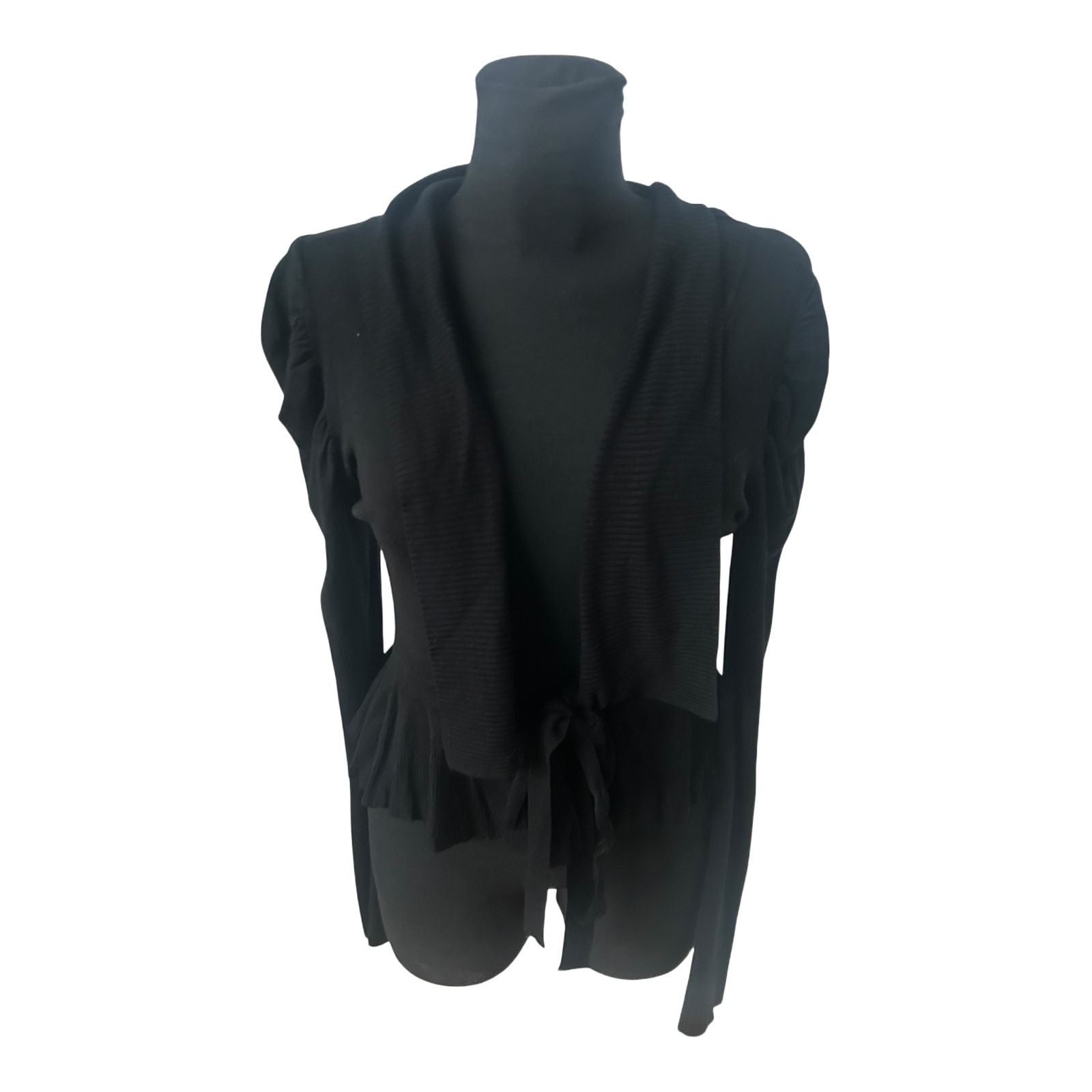 Laetitia Damen Cardigan Gr 40 Schwarz Viskosemix Bindegürtel Puffärmel