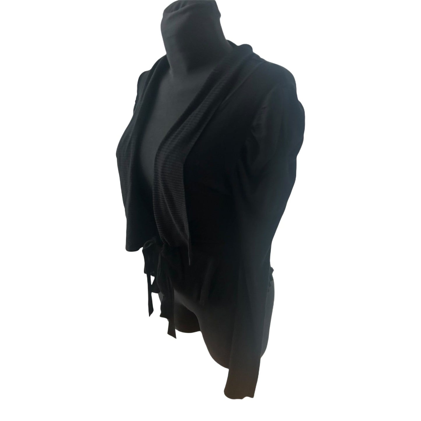 Laetitia Damen Cardigan Gr 40 Schwarz Viskosemix Bindegürtel Puffärmel