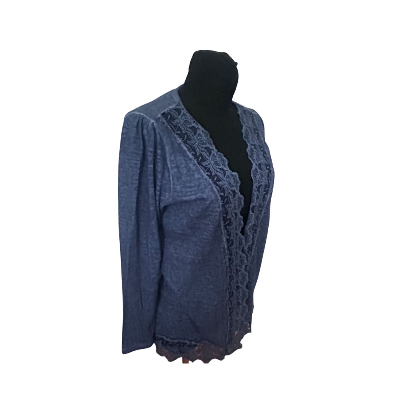 Himmelblau by Lola Paltinger Damen Cardigan Gr 42 Blau Spitze Langarm