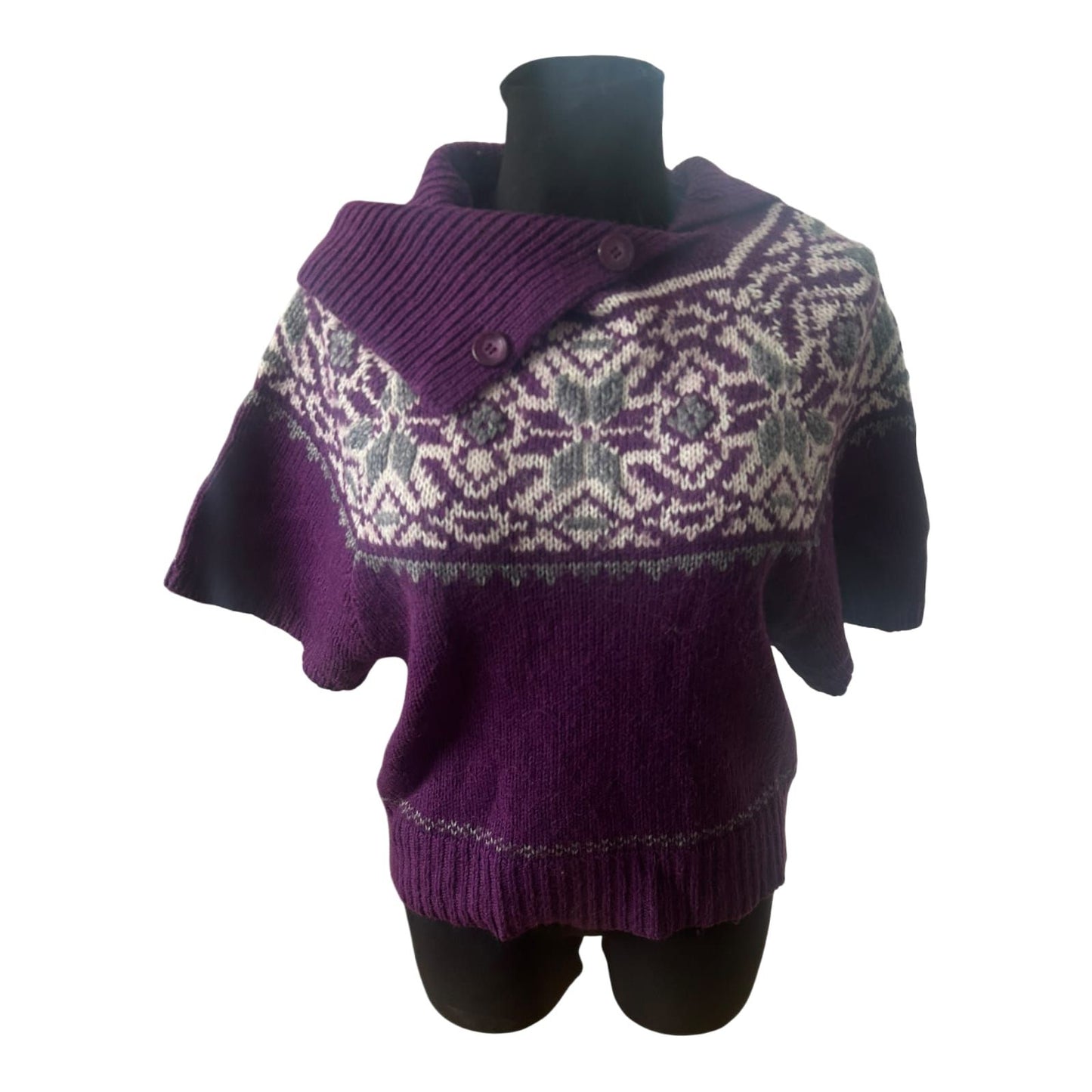 She Damen Strickpullover Gr 40 Lila Norwegermuster Alpaka Wolle Kurzarm
