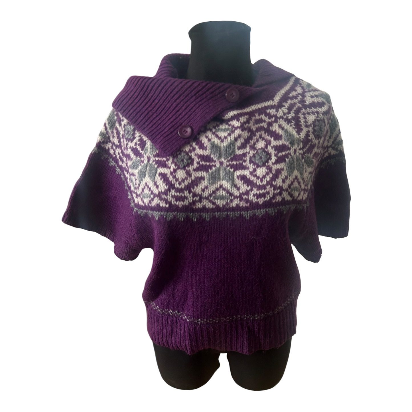 She Damen Strickpullover Gr 40 Lila Norwegermuster Alpaka Wolle Kurzarm