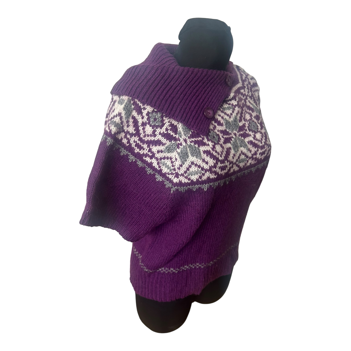 She Damen Strickpullover Gr 40 Lila Norwegermuster Alpaka Wolle Kurzarm