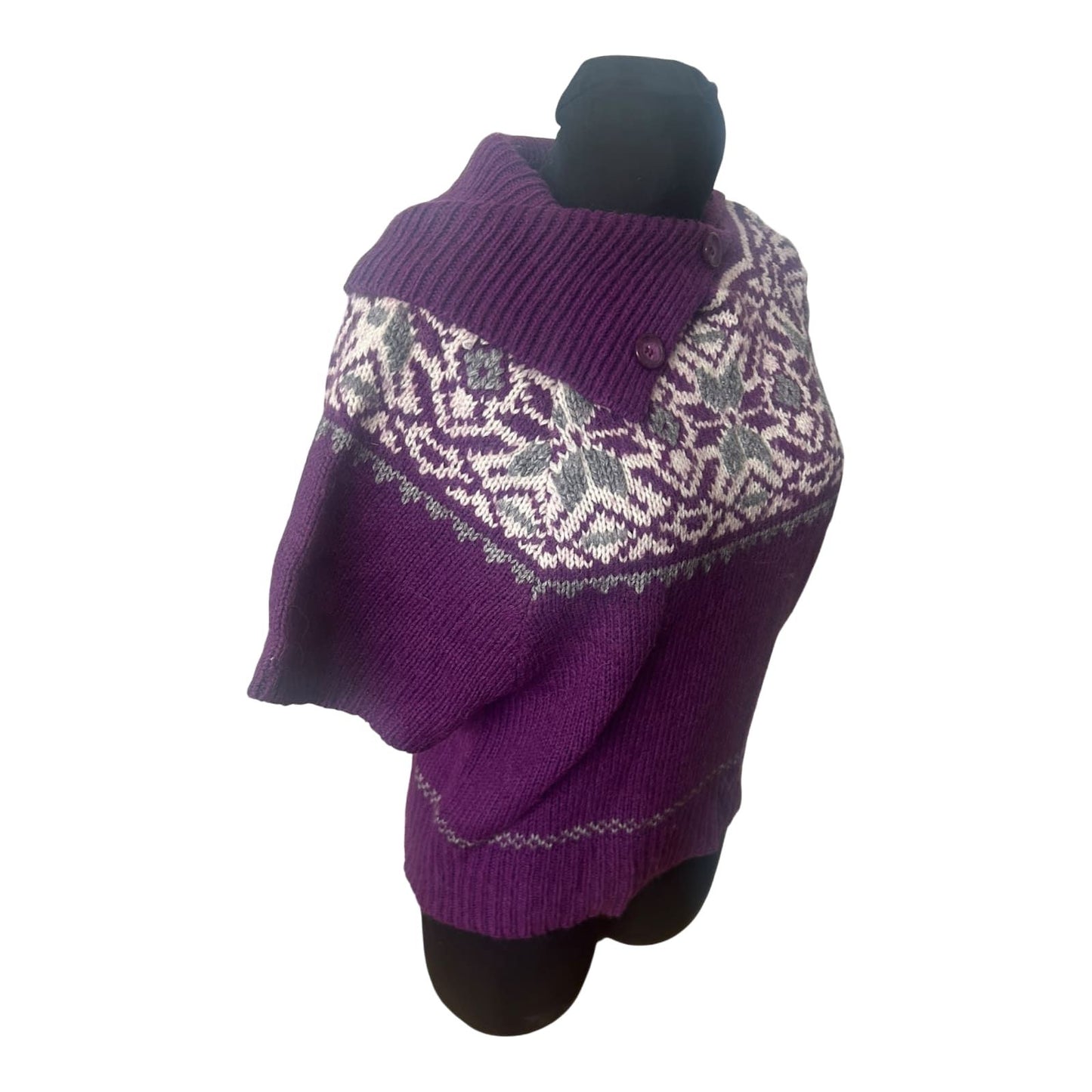 She Damen Strickpullover Gr 40 Lila Norwegermuster Alpaka Wolle Kurzarm
