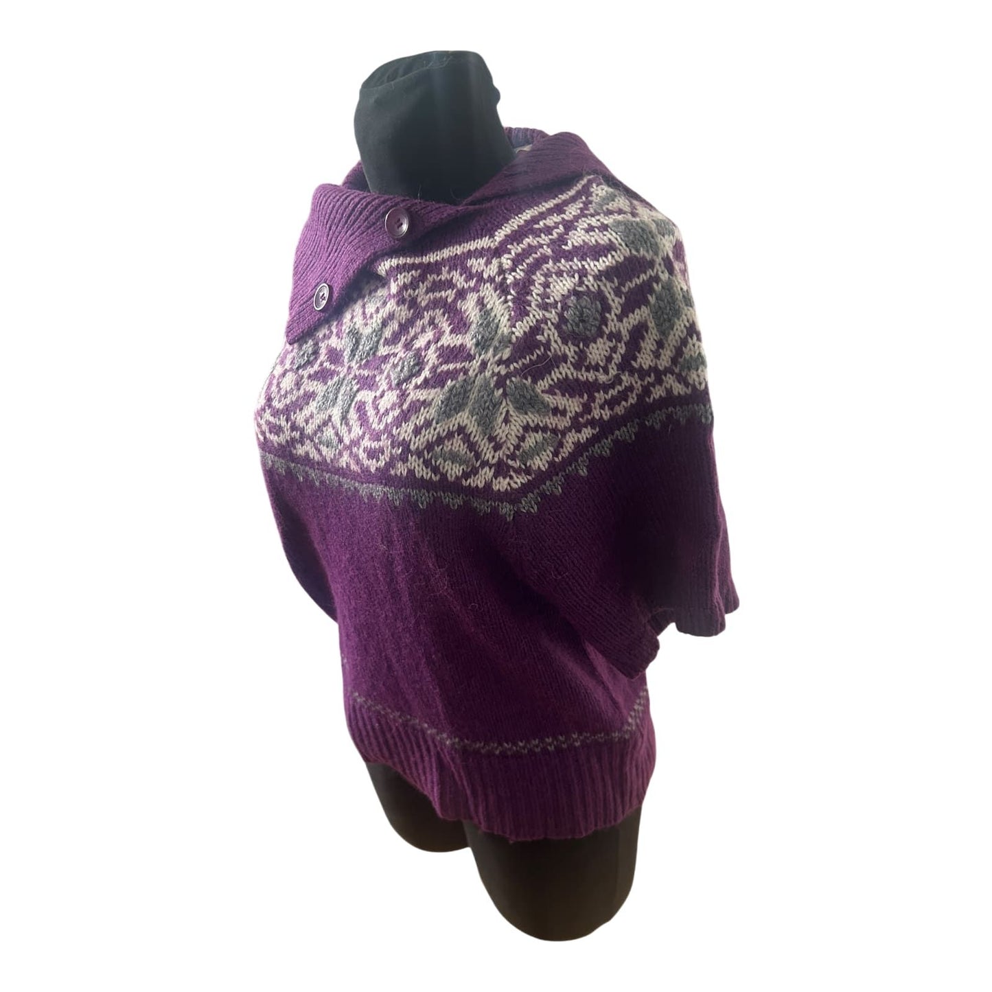 She Damen Strickpullover Gr 40 Lila Norwegermuster Alpaka Wolle Kurzarm