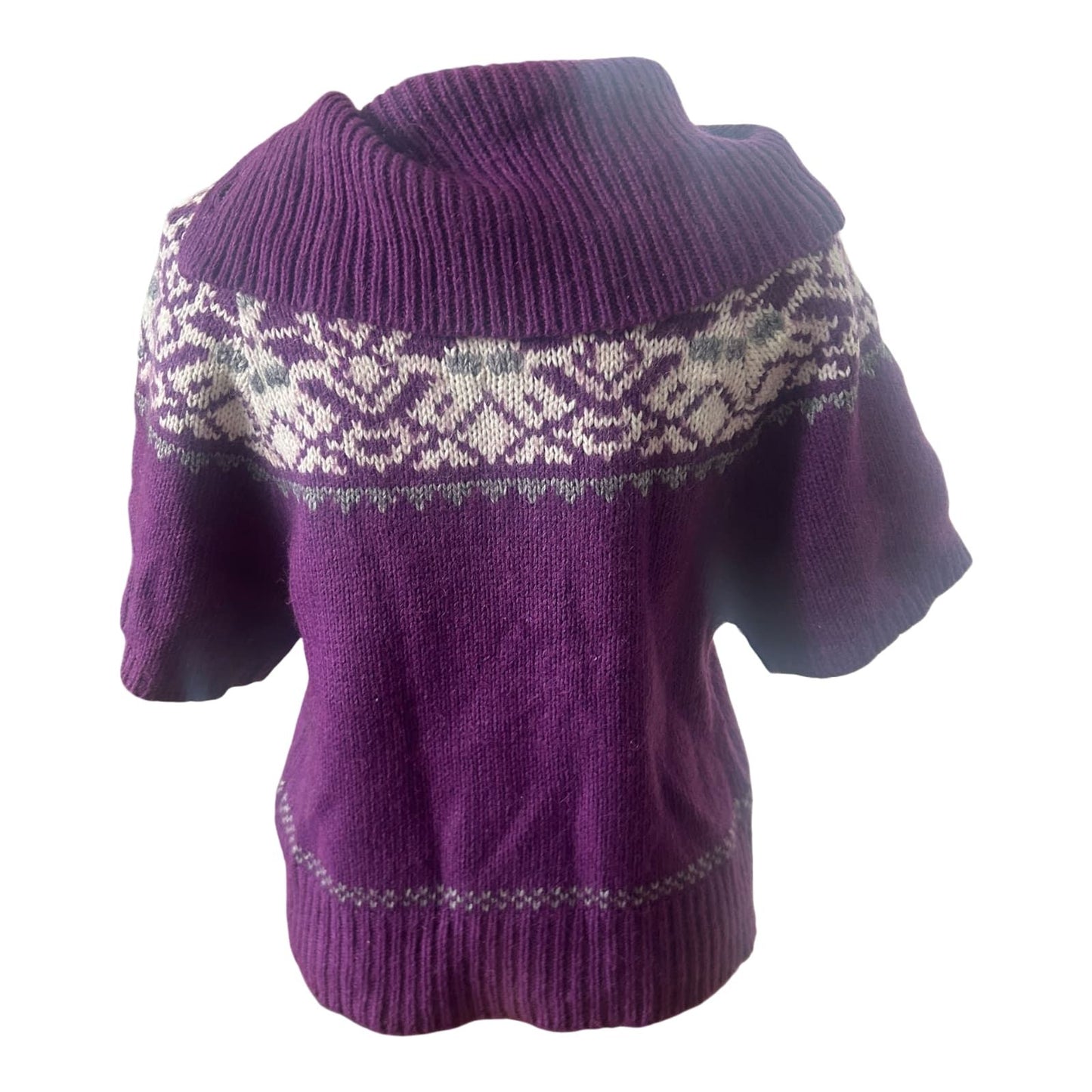 She Damen Strickpullover Gr 40 Lila Norwegermuster Alpaka Wolle Kurzarm