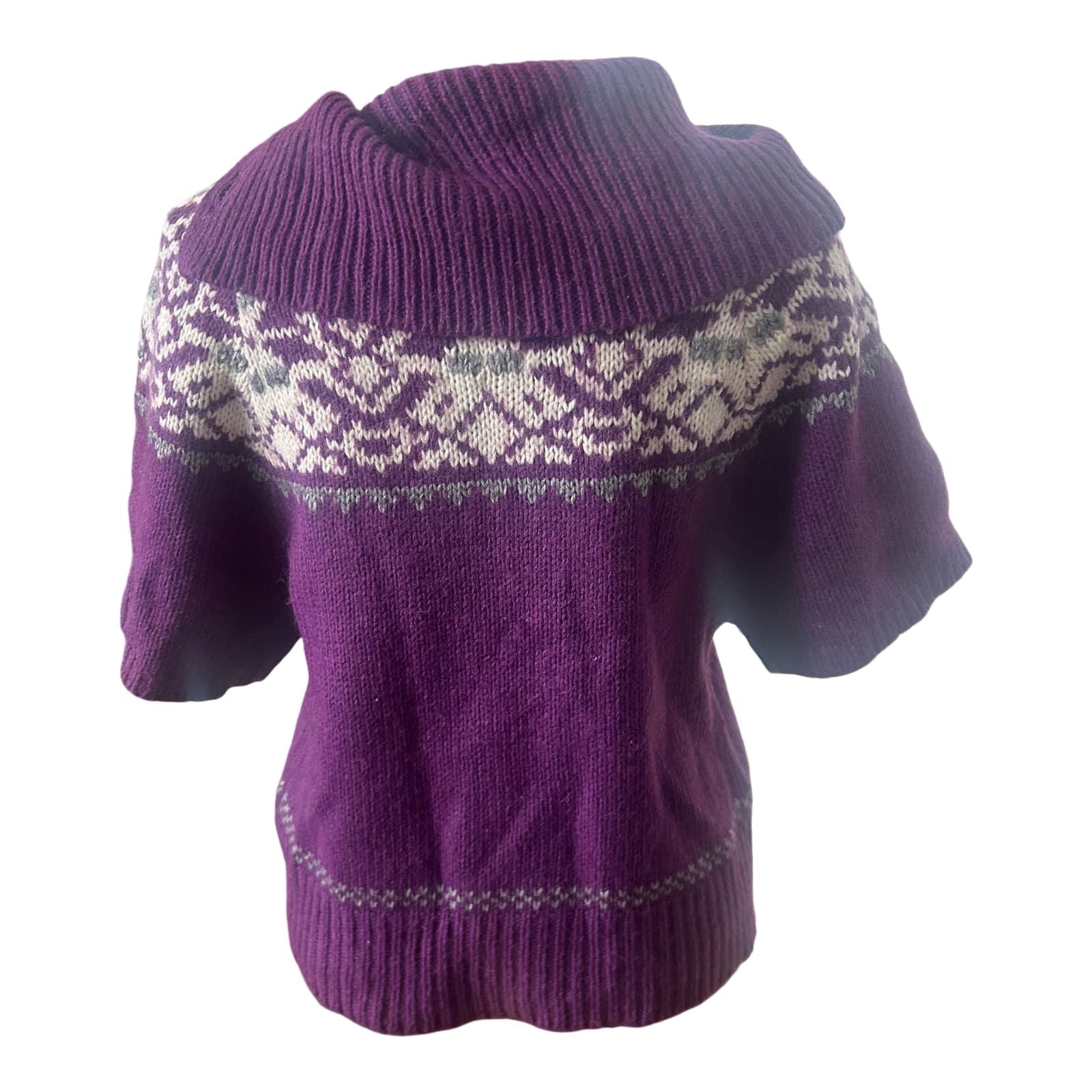 She Damen Strickpullover Gr 40 Lila Norwegermuster Alpaka Wolle Kurzarm