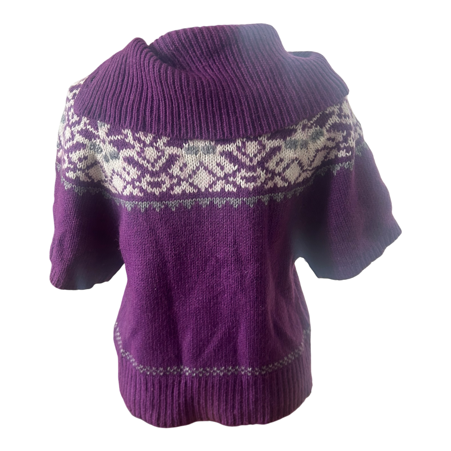 She Damen Strickpullover Gr 40 Lila Norwegermuster Alpaka Wolle Kurzarm