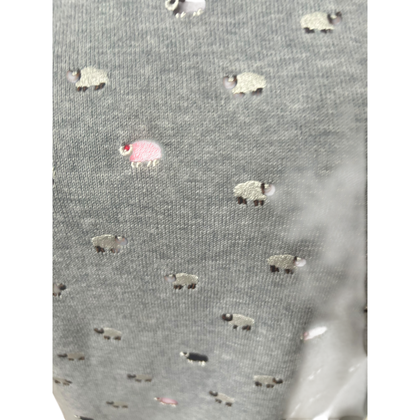 Mona Damen Pullover Gr 40 Grau Baumwolle Langarm Schafe Muster Freizeit