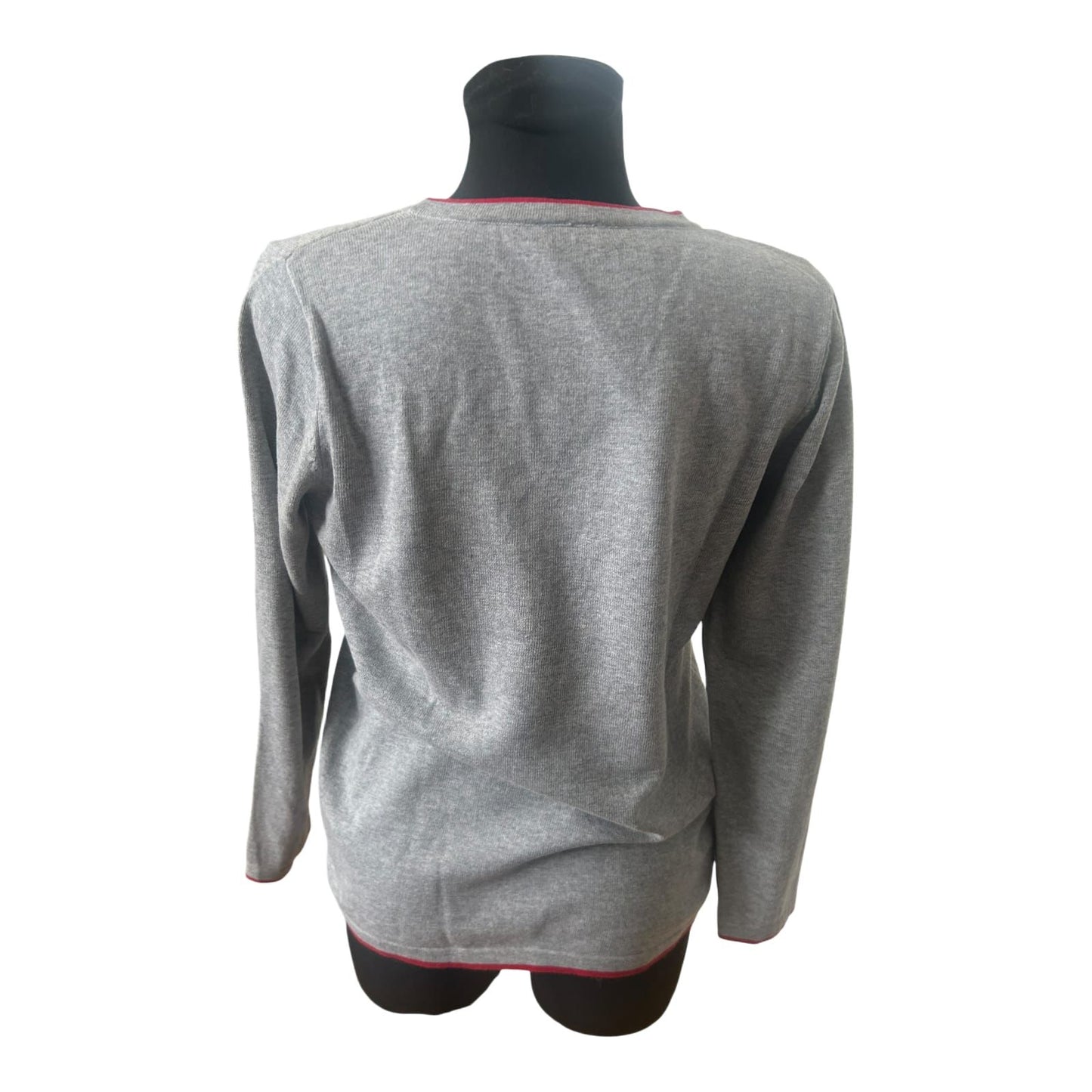 Mona Damen Pullover Gr 40 Grau Baumwolle Langarm Schafe Muster Freizeit