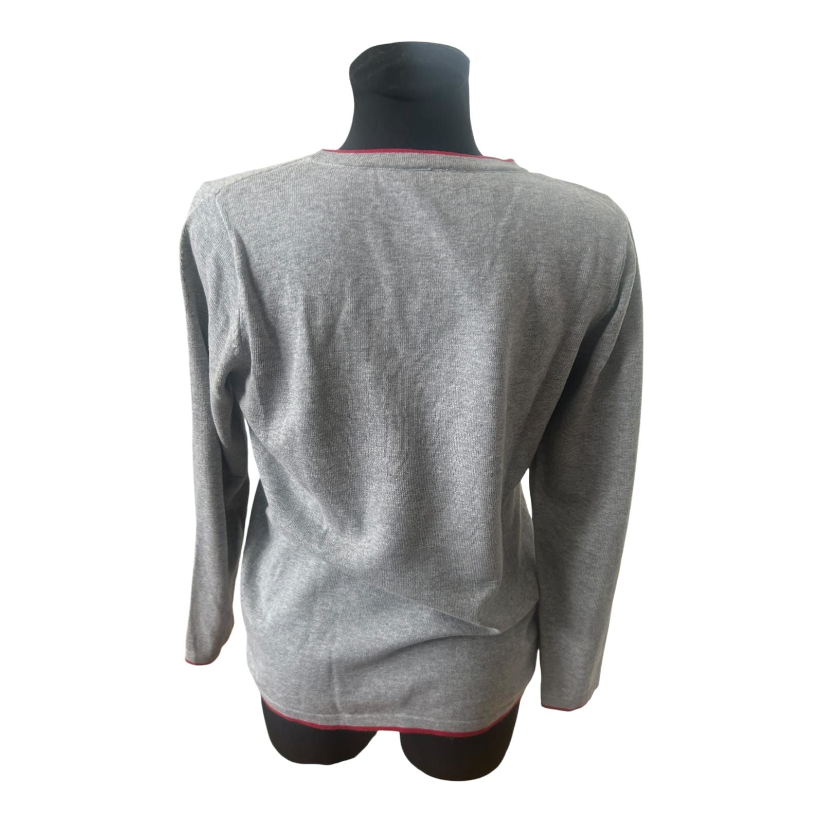 Mona Damen Pullover Gr 40 Grau Baumwolle Langarm Schafe Muster Freizeit