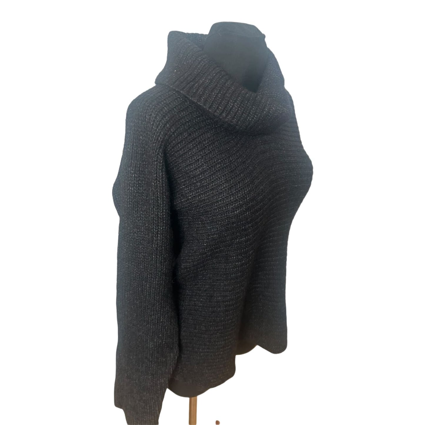 Damen Strickpullover Gr L Alpaka Wollmix Grau Rollkragen Winter Elegant