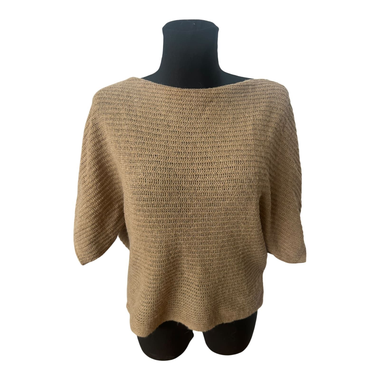 Benetton Pullover Damen Strickpullover Gr S Beige Fledermausärmel Schurwolle