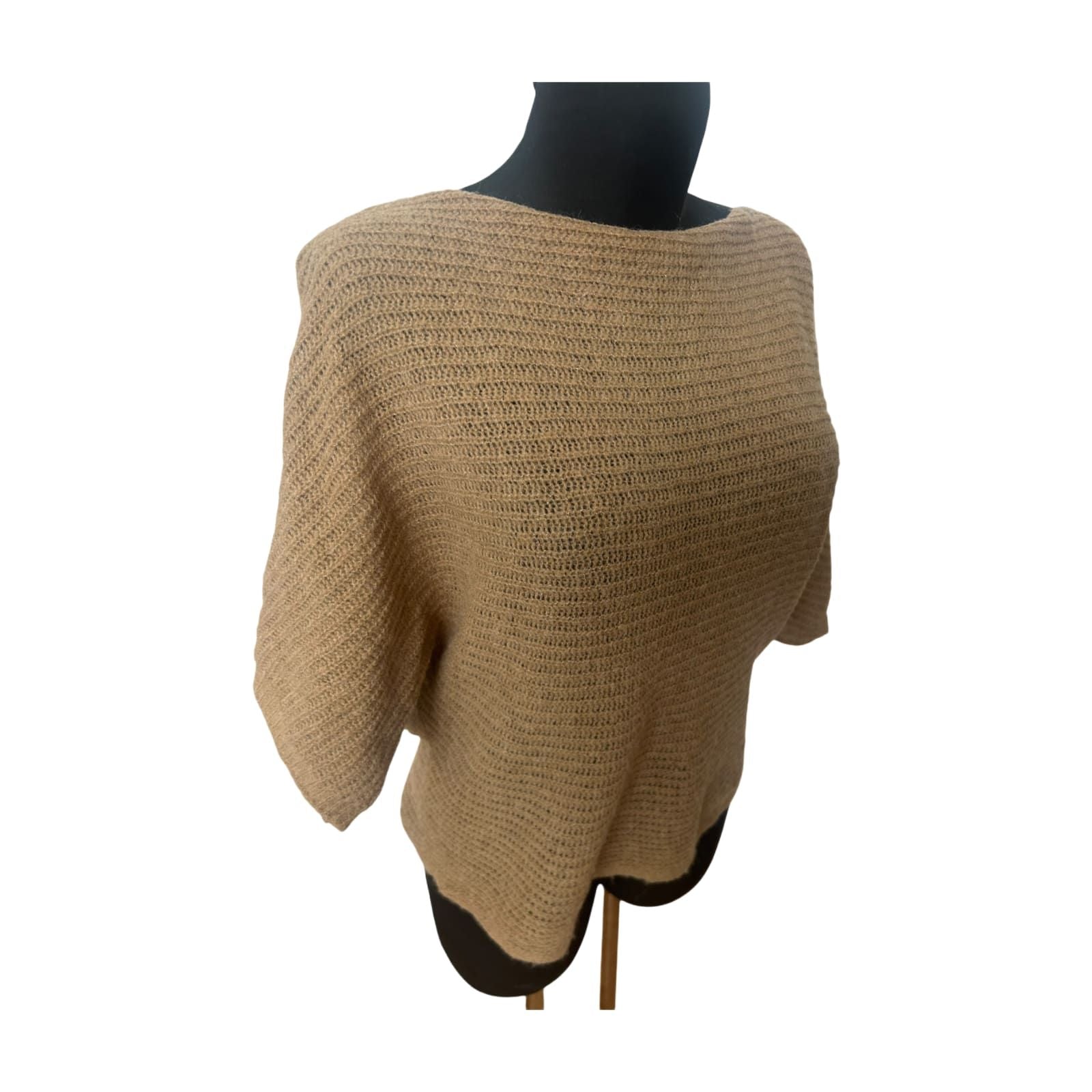 Benetton Pullover Damen Strickpullover Gr S Beige Fledermausärmel Schurwolle