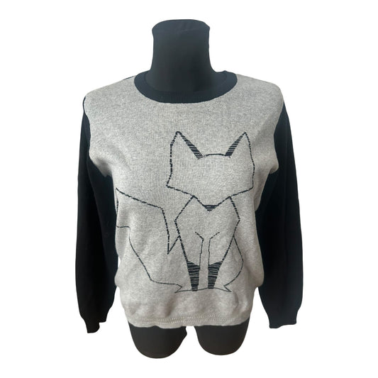 Pure Fashion Damen Pullover Gr 42 Grau Baumwolle Fuchs Motiv Langarm