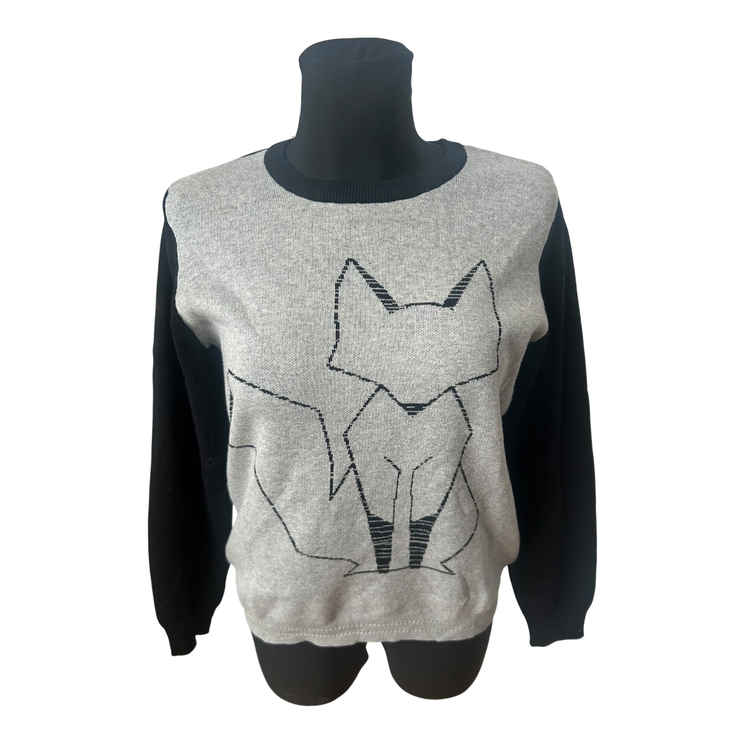 Pure Fashion Damen Pullover Gr 42 Grau Baumwolle Fuchs Motiv Langarm