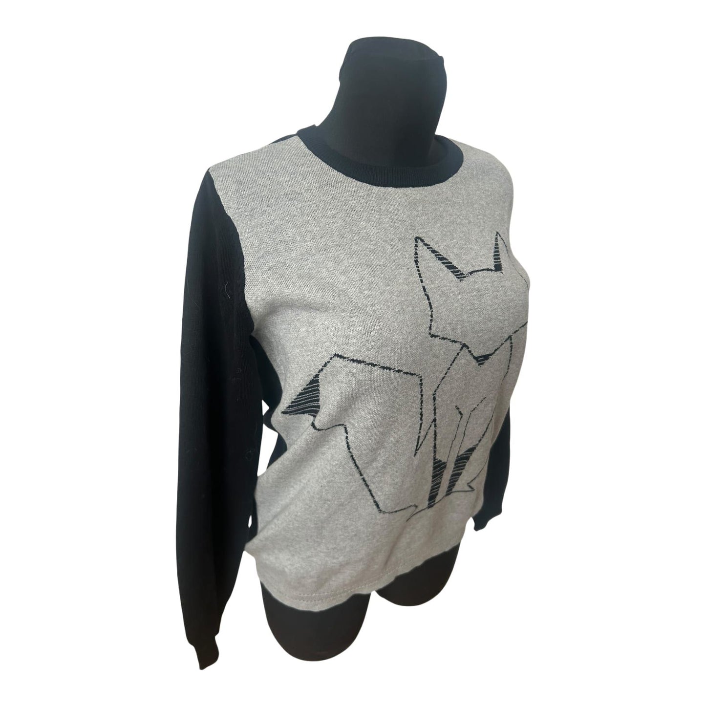 Pure Fashion Damen Pullover Gr 42 Grau Baumwolle Fuchs Motiv Langarm