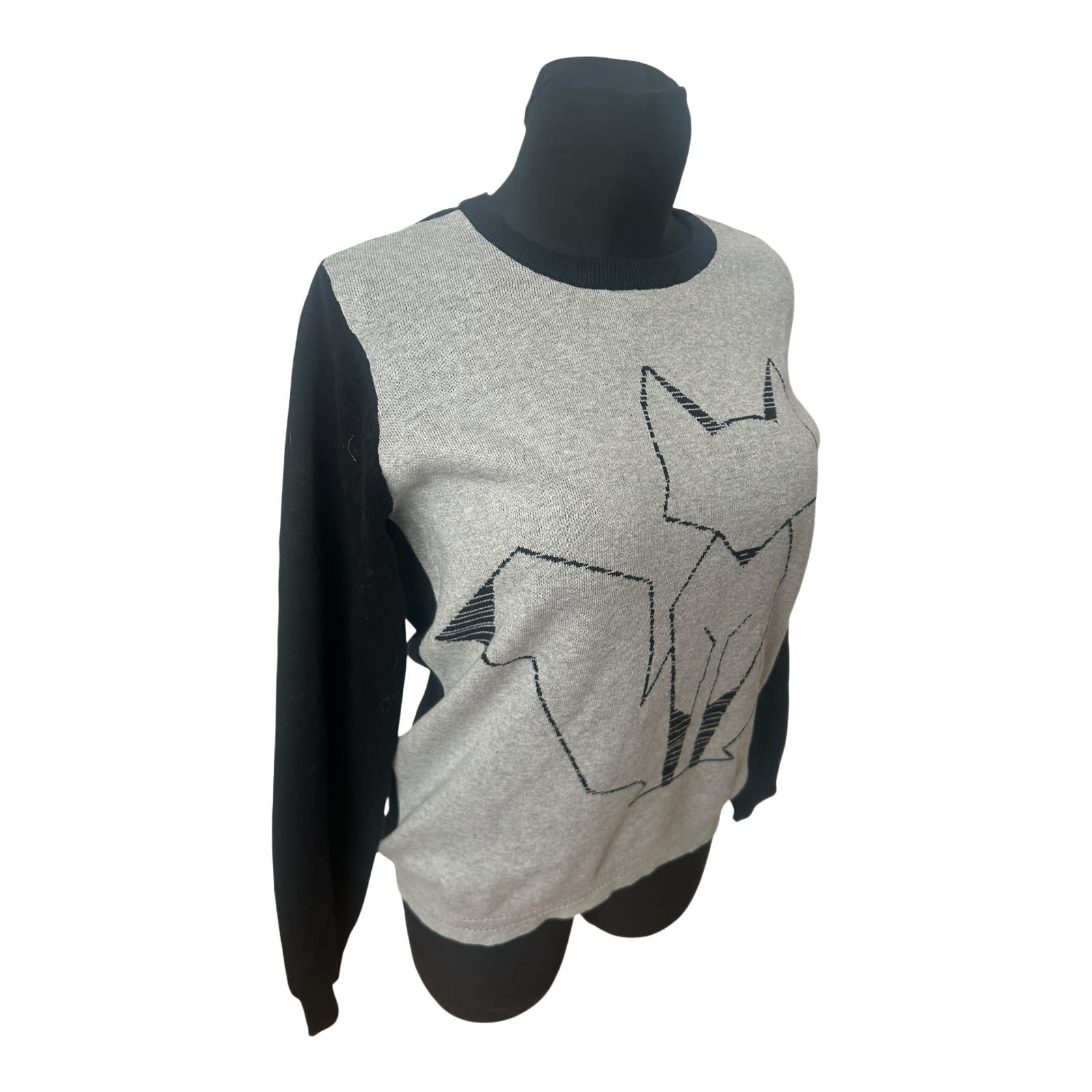 Pure Fashion Damen Pullover Gr 42 Grau Baumwolle Fuchs Motiv Langarm