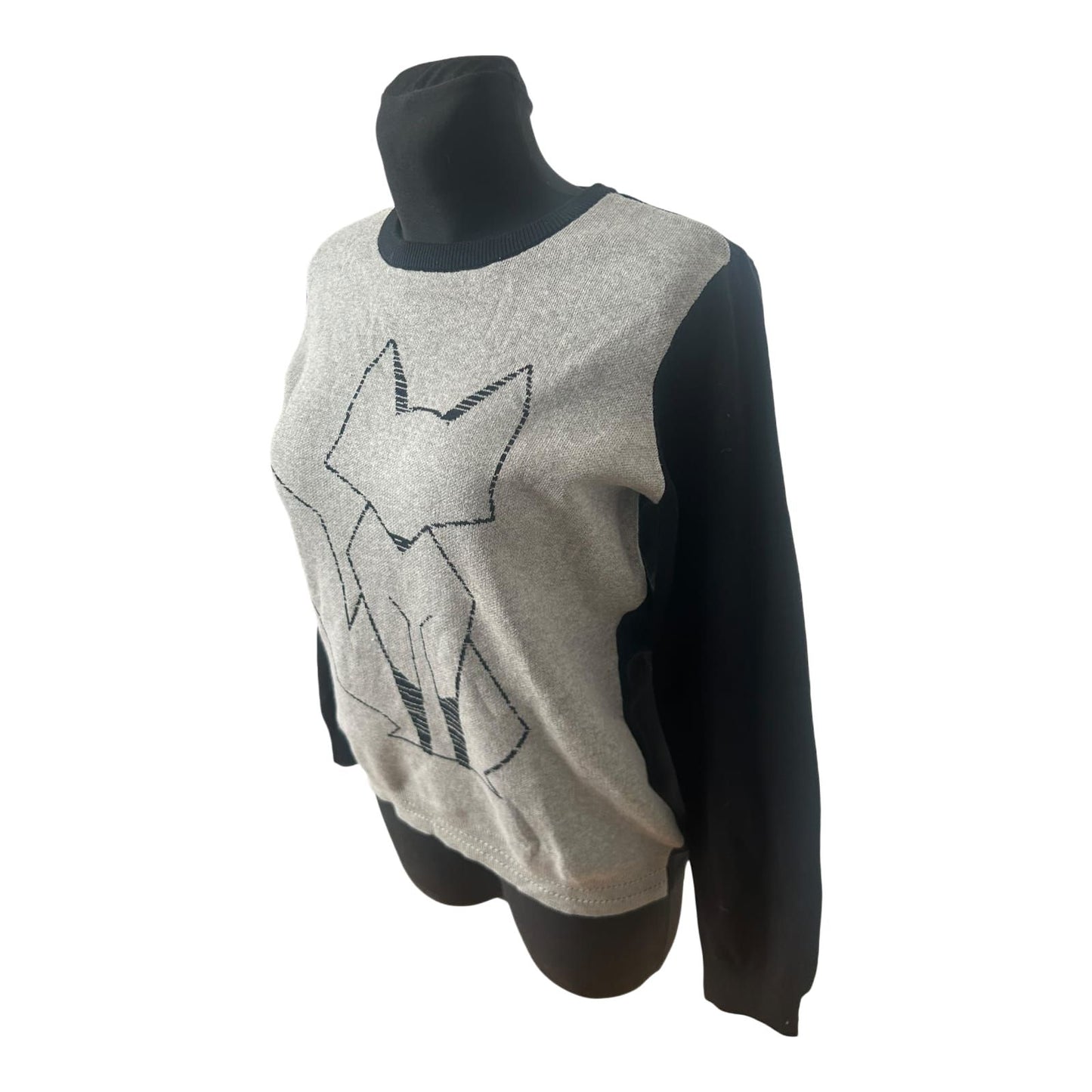 Pure Fashion Damen Pullover Gr 42 Grau Baumwolle Fuchs Motiv Langarm