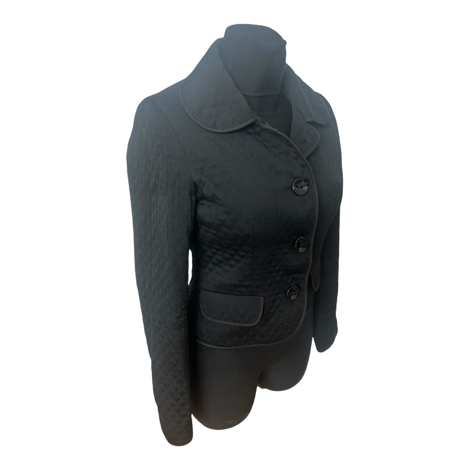 H&M Blazer Damen Gr 34 Schwarz Steppoptik Kurzblazer Übergang Elegant