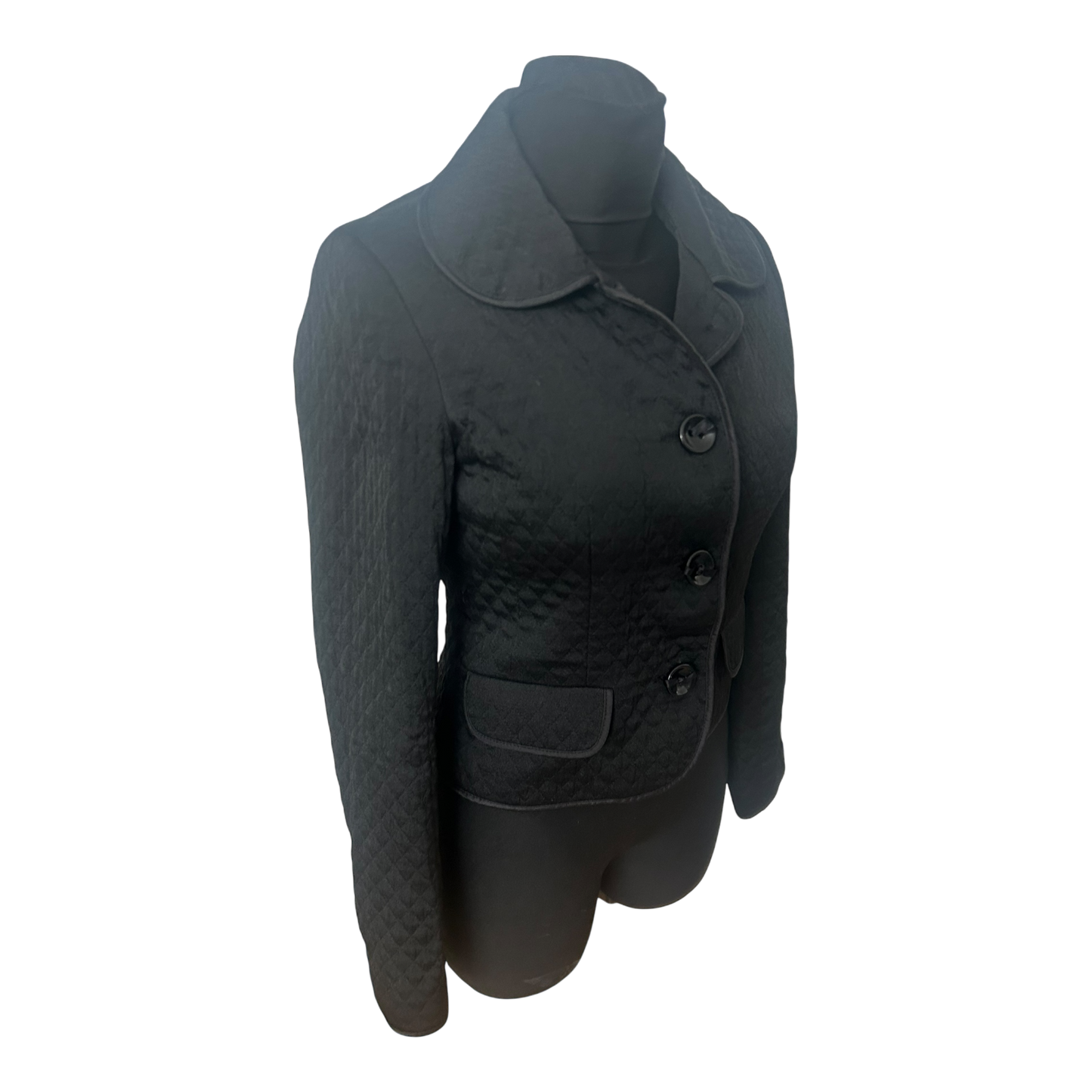 H&M Blazer Damen Gr 34 Schwarz Steppoptik Kurzblazer Übergang Elegant