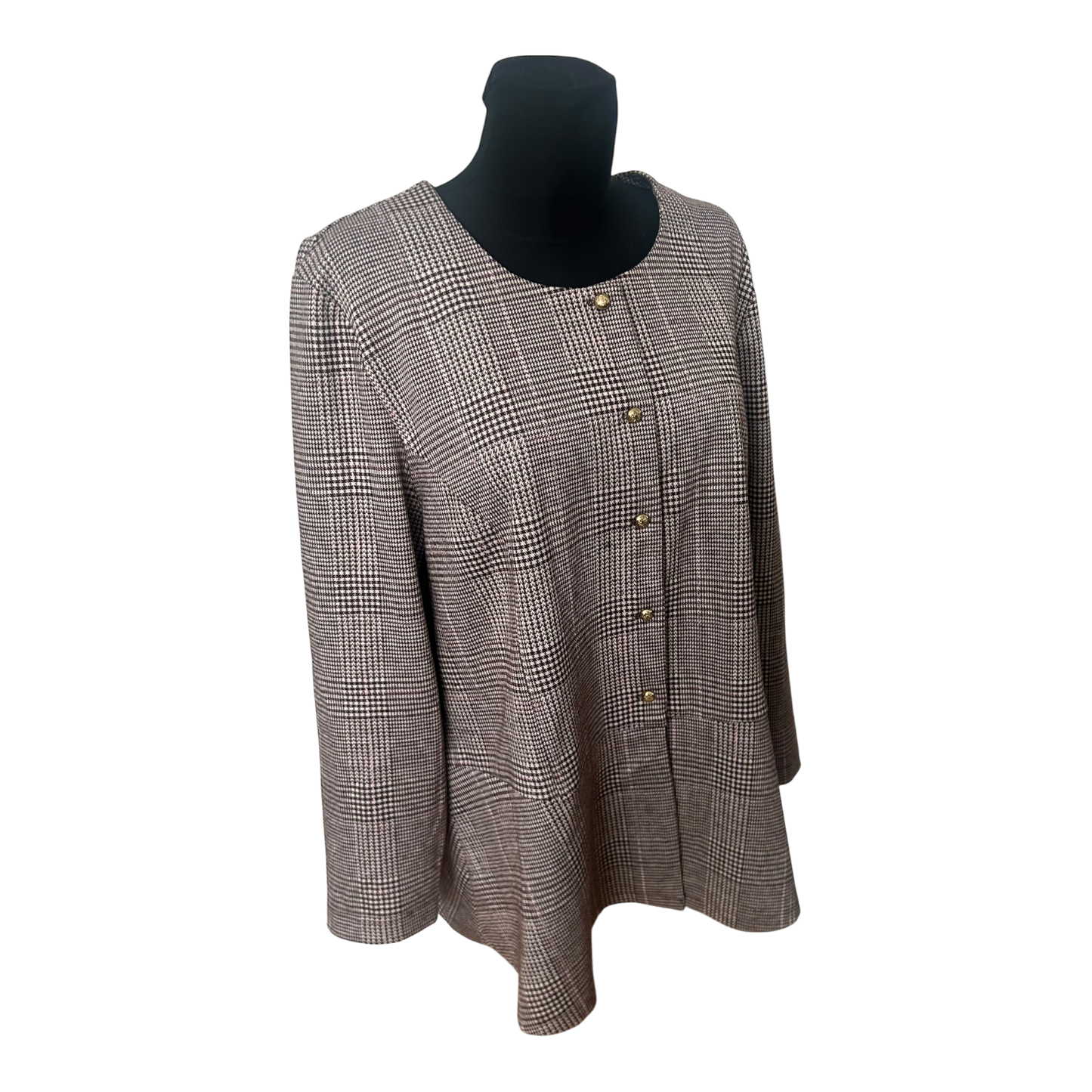 Second Hand Liebe Blazer Damen Gr 50 Braun Rosa Kariert Goldknöpfe Elegant