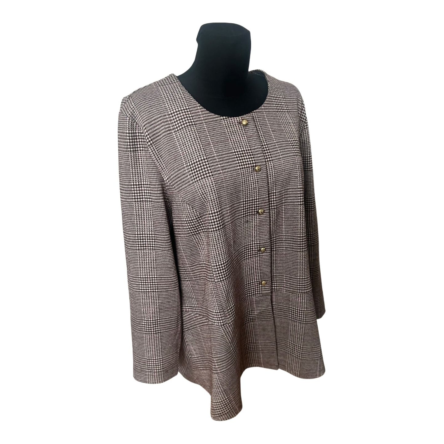 Second Hand Liebe Blazer Damen Gr 50 Braun Rosa Kariert Goldknöpfe Elegant