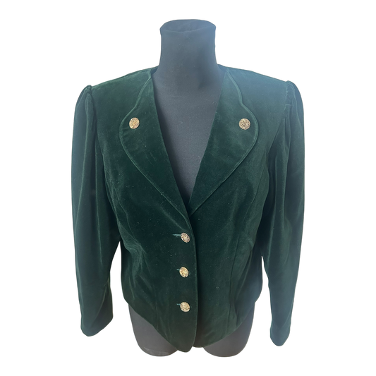 Vintage Blazer Damen Gr 38 Samt Dunkelgrün Goldknöpfe Elegant Klassisch