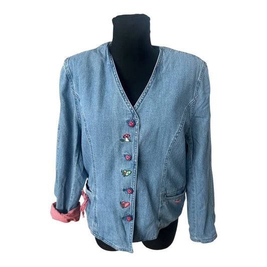Meico Trachten Jeansjacke Damen Gr 40 Blau Landhaus Stil Gefüttert Baumwolle