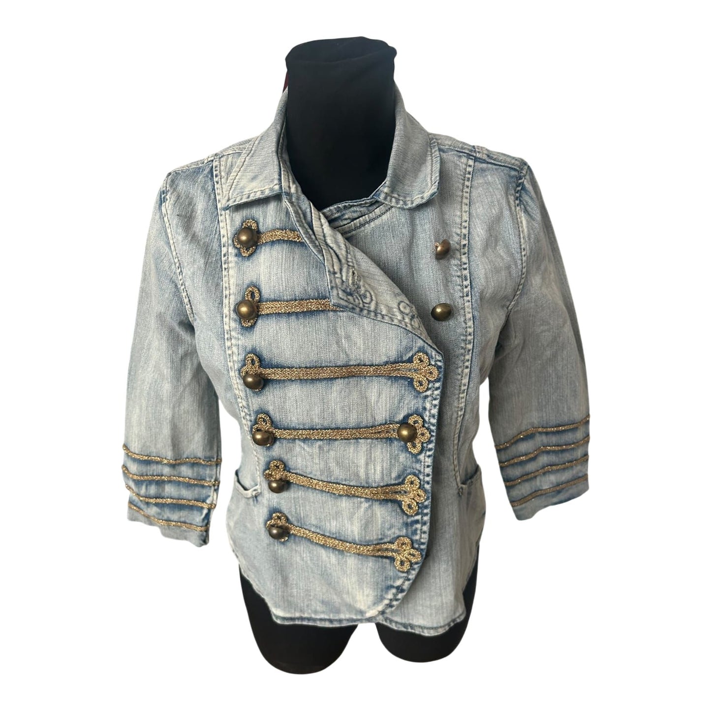 Flash Jeansjacke Damen Gr 38 Hellblau Zirkus Stil 3/4-Arm Stretch Kurzjacke