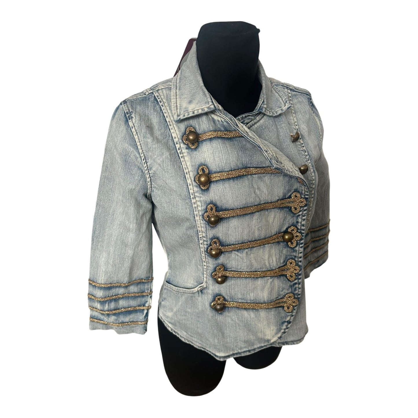 Flash Jeansjacke Damen Gr 38 Hellblau Zirkus Stil 3/4-Arm Stretch Kurzjacke