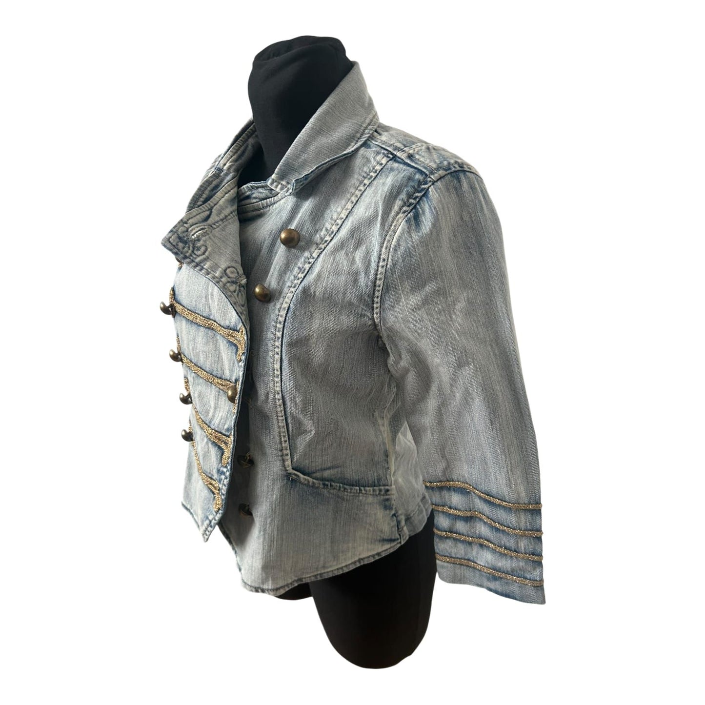 Flash Jeansjacke Damen Gr 38 Hellblau Zirkus Stil 3/4-Arm Stretch Kurzjacke