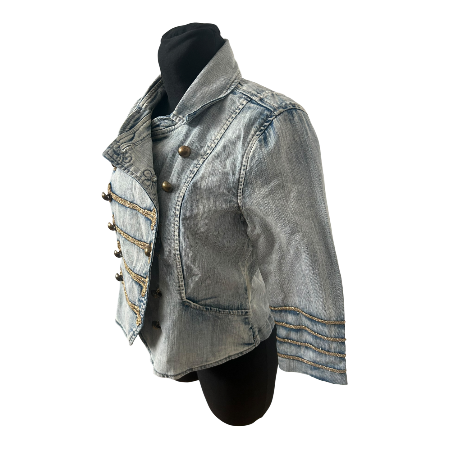 Flash Jeansjacke Damen Gr 38 Hellblau Zirkus Stil 3/4-Arm Stretch Kurzjacke