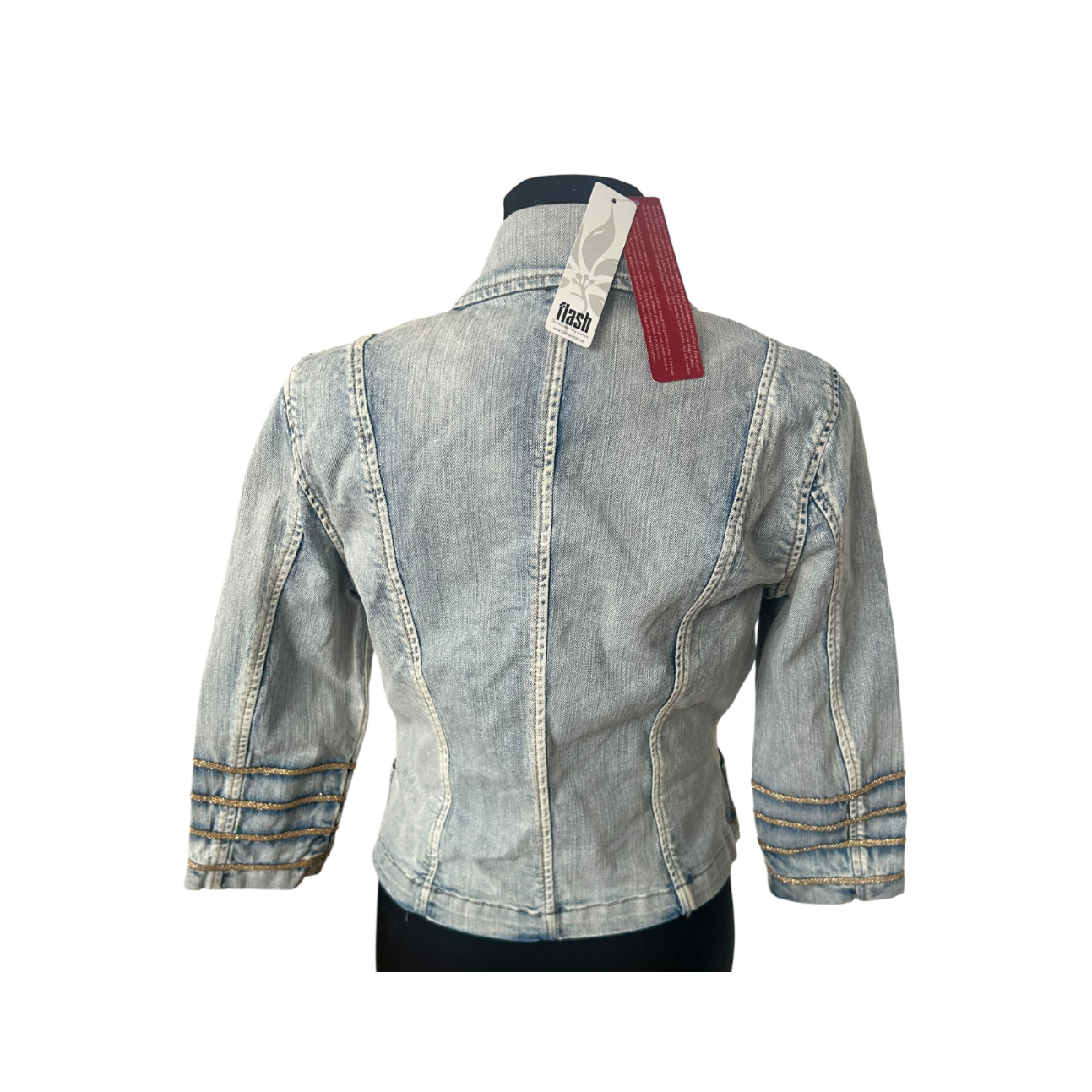 Flash Jeansjacke Damen Gr 38 Hellblau Zirkus Stil 3/4-Arm Stretch Kurzjacke