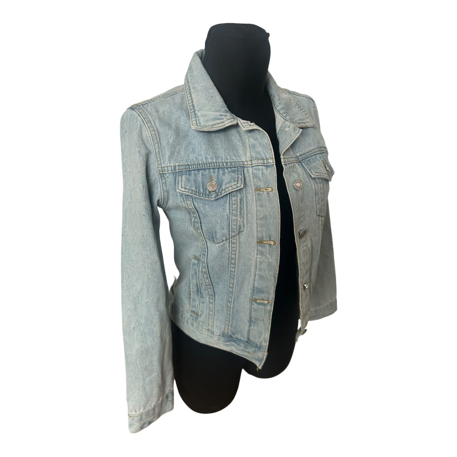 Jeansjacke Damen Gr S Hellblau Tupfenstruktur Baumwollmix Klassisch Kurz