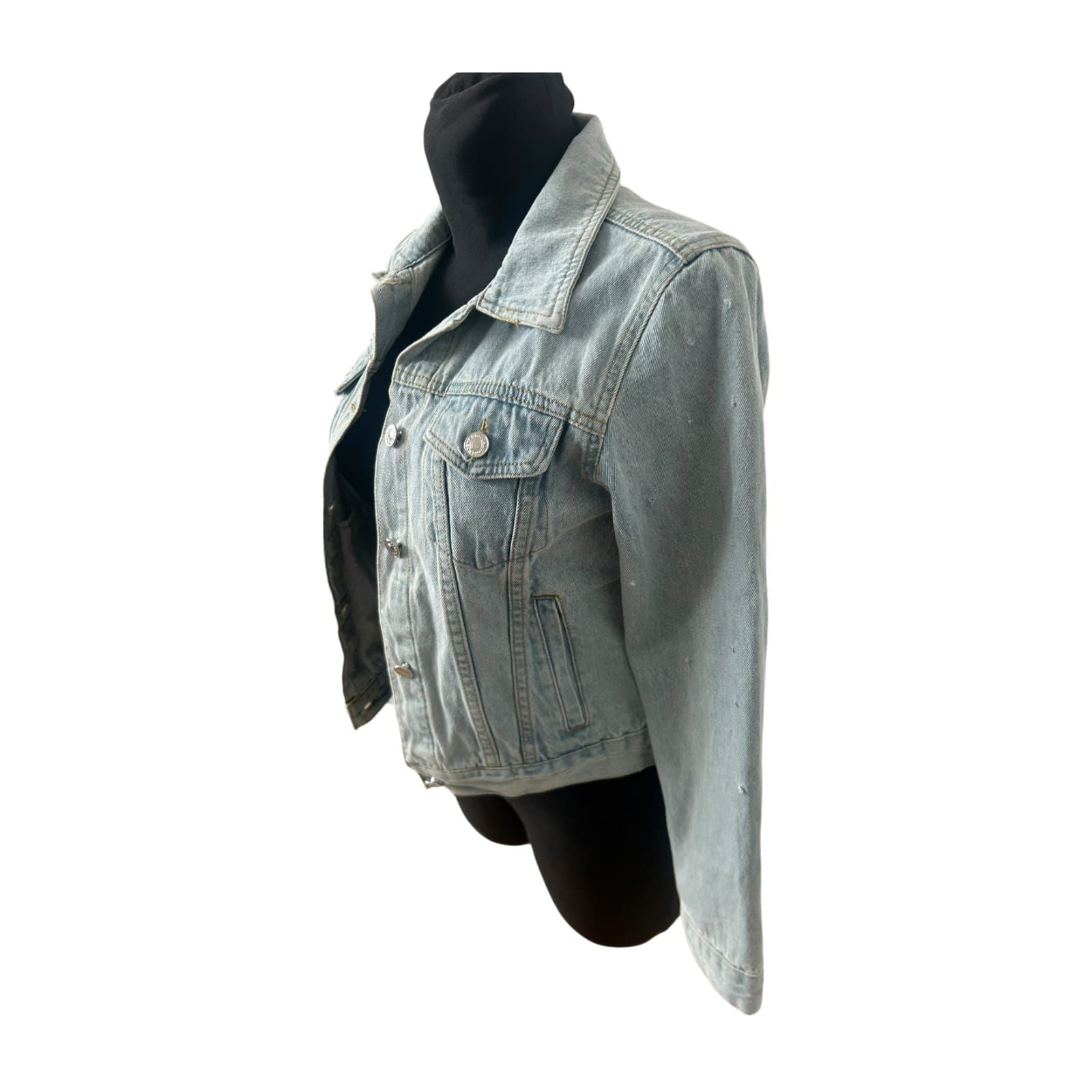 Jeansjacke Damen Gr S Hellblau Tupfenstruktur Baumwollmix Klassisch Kurz