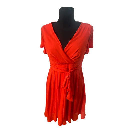 Orsay Damen Kleid Gr 36 Orange Wickeloptik Kurzarm Sommer Elegant