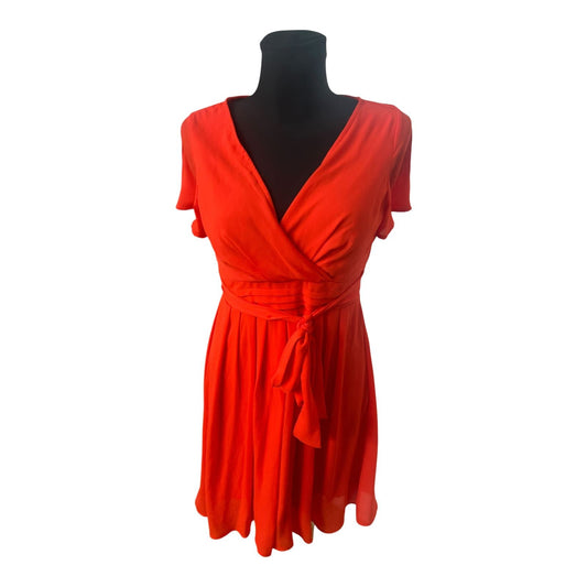 Orsay Damen Kleid Gr 36 Orange Wickeloptik Kurzarm Sommer Elegant