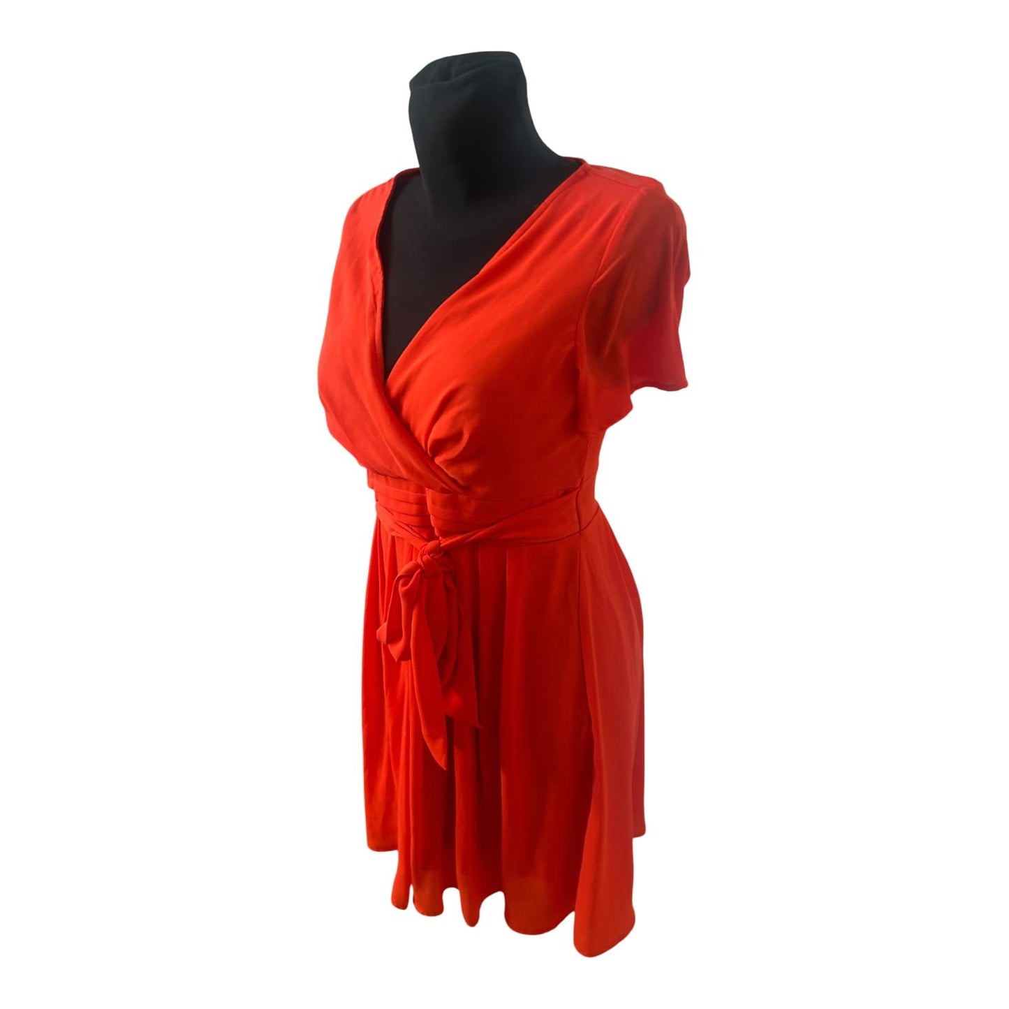 Orsay Damen Kleid Gr 36 Orange Wickeloptik Kurzarm Sommer Elegant