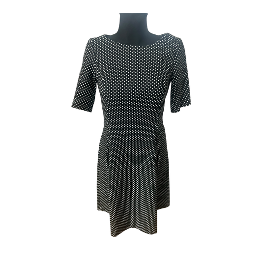 DKNY Damenkleid Größe 40 Schwarz Weiß Punkte Kurzarm Stretch Midi