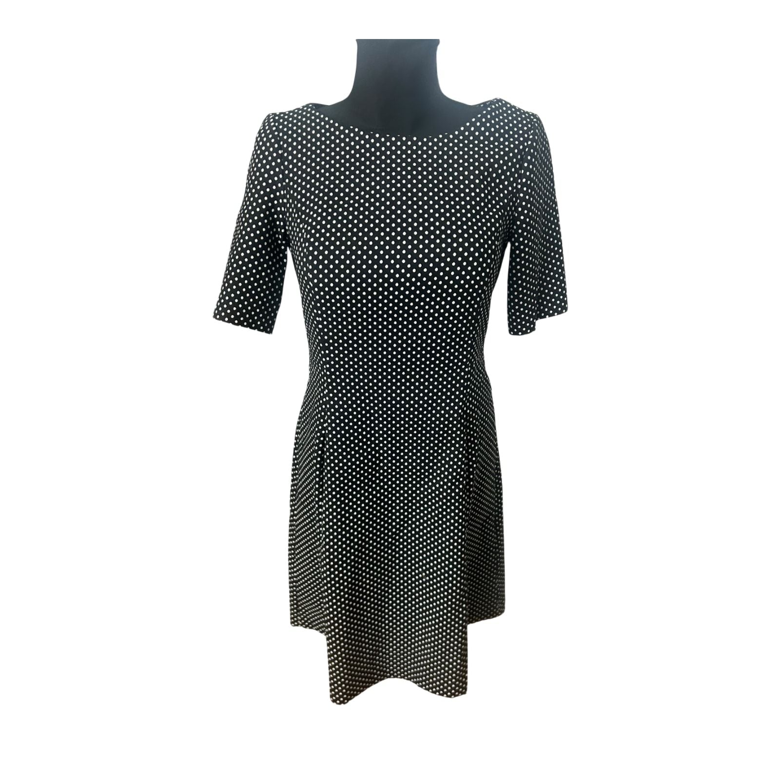 DKNY Damenkleid Größe 40 Schwarz Weiß Punkte Kurzarm Stretch Midi