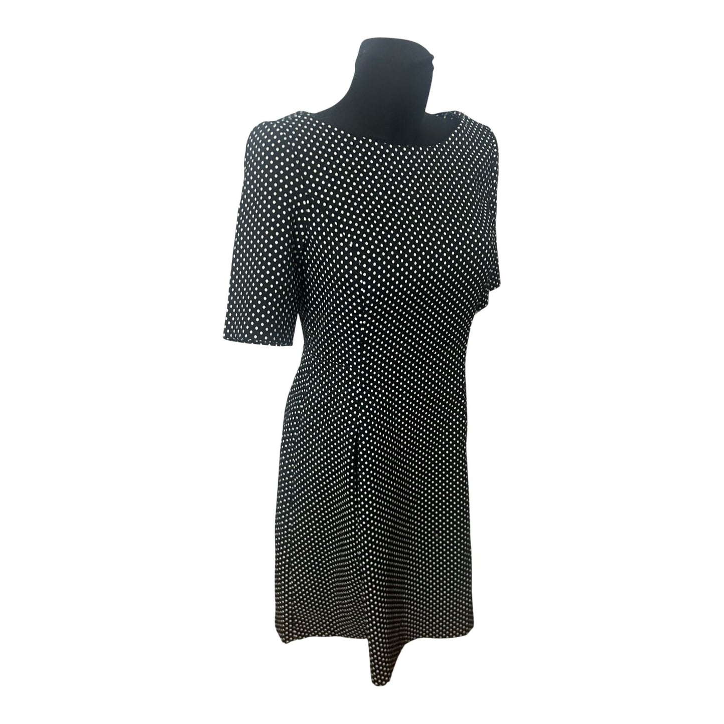 DKNY Damenkleid Größe 40 Schwarz Weiß Punkte Kurzarm Stretch Midi
