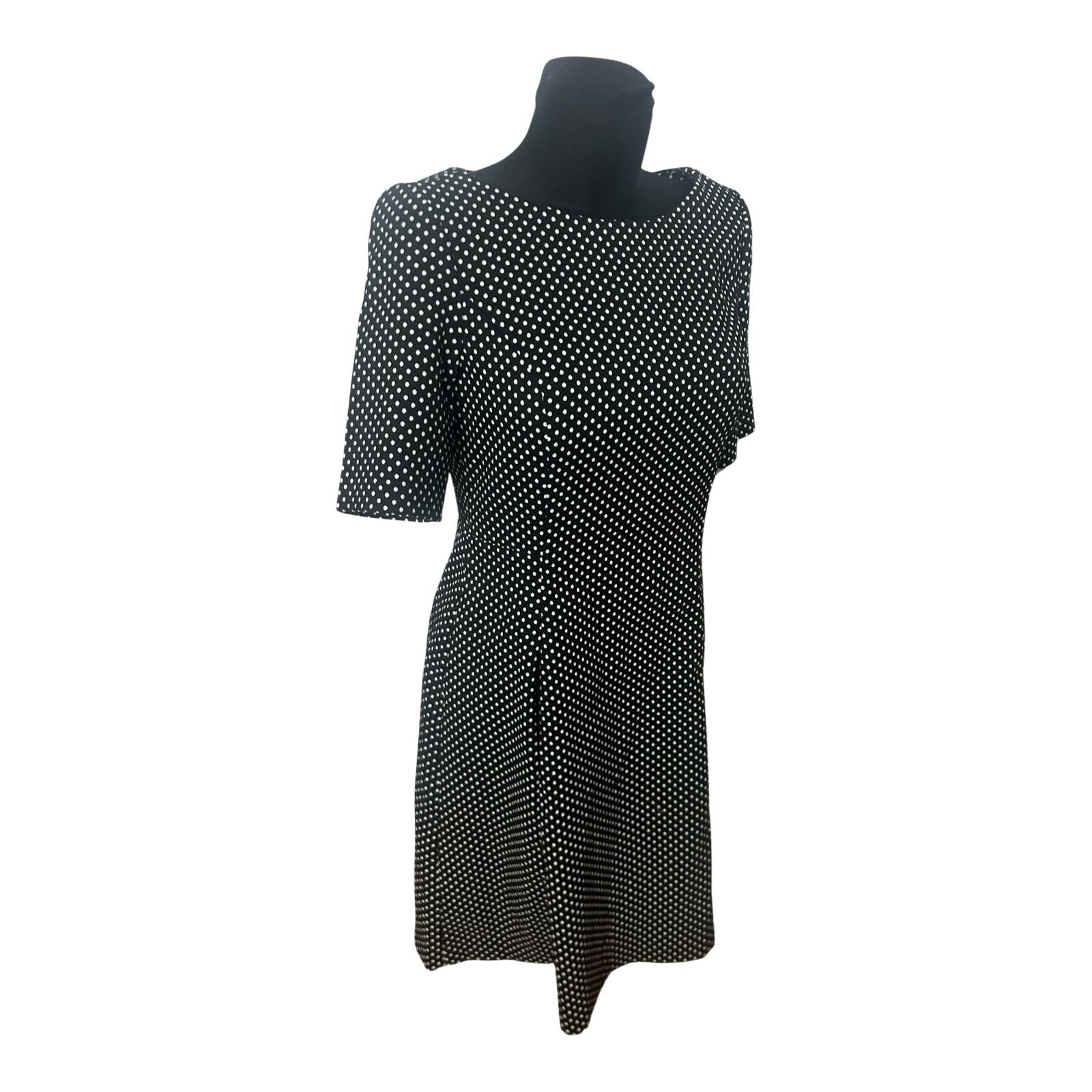 DKNY Damenkleid Größe 40 Schwarz Weiß Punkte Kurzarm Stretch Midi