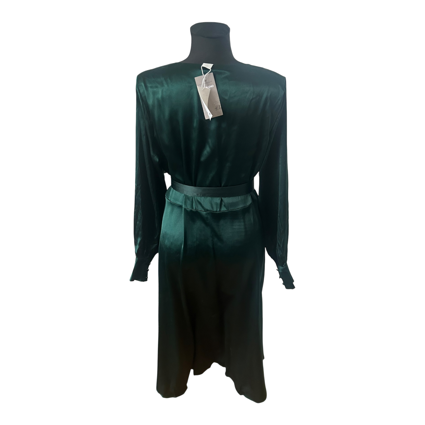 H&M Damenkleid Größe 40 Grün Wickelkleid Langarm Satin Look Elegant