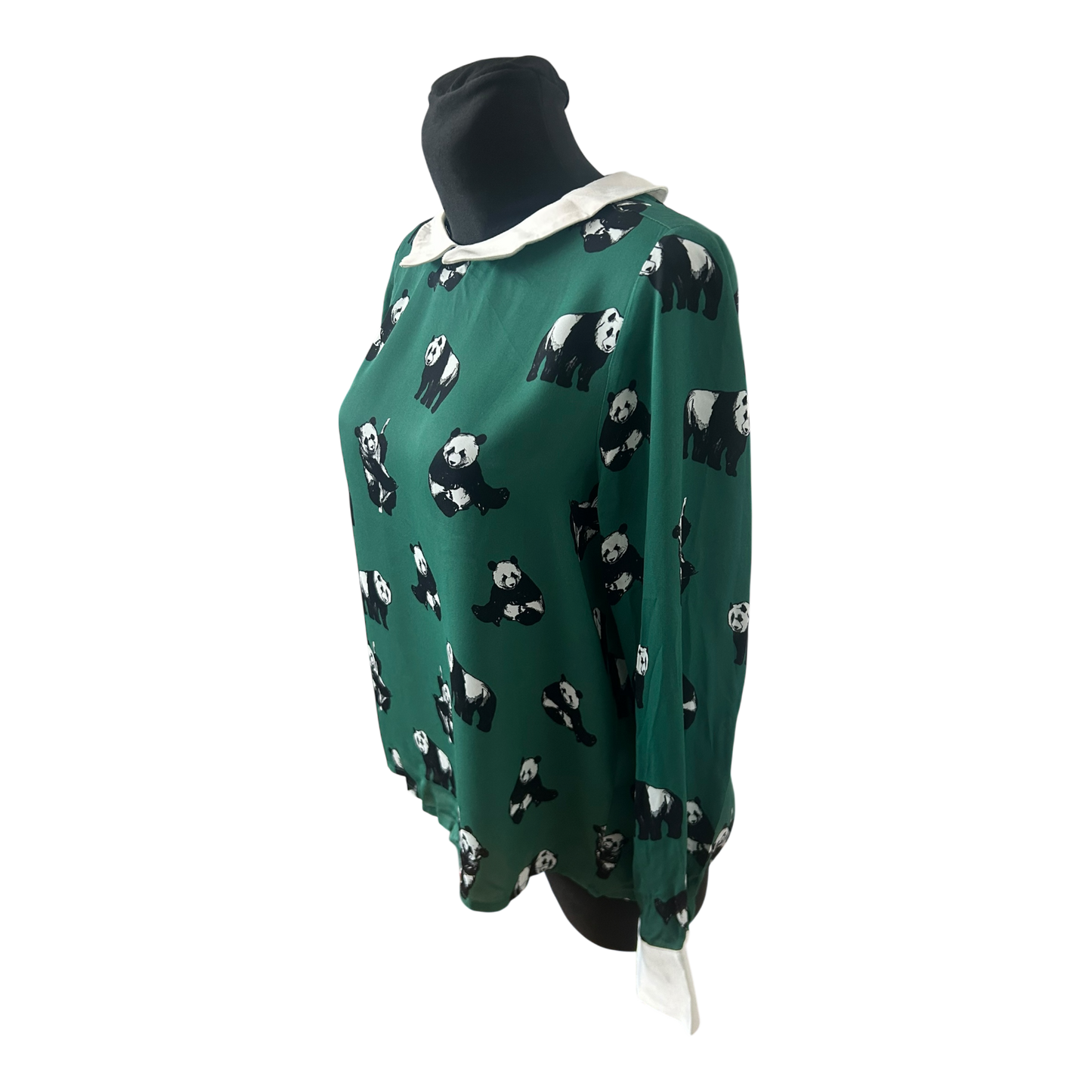 Studio Italy Damen Bluse Grün Panda Muster Langarm Viskose Neu